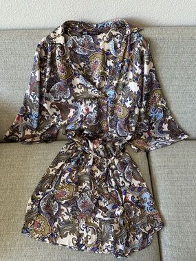 Zara Cream Paisley Mini Dress with Blue, Olive & Pink Accents